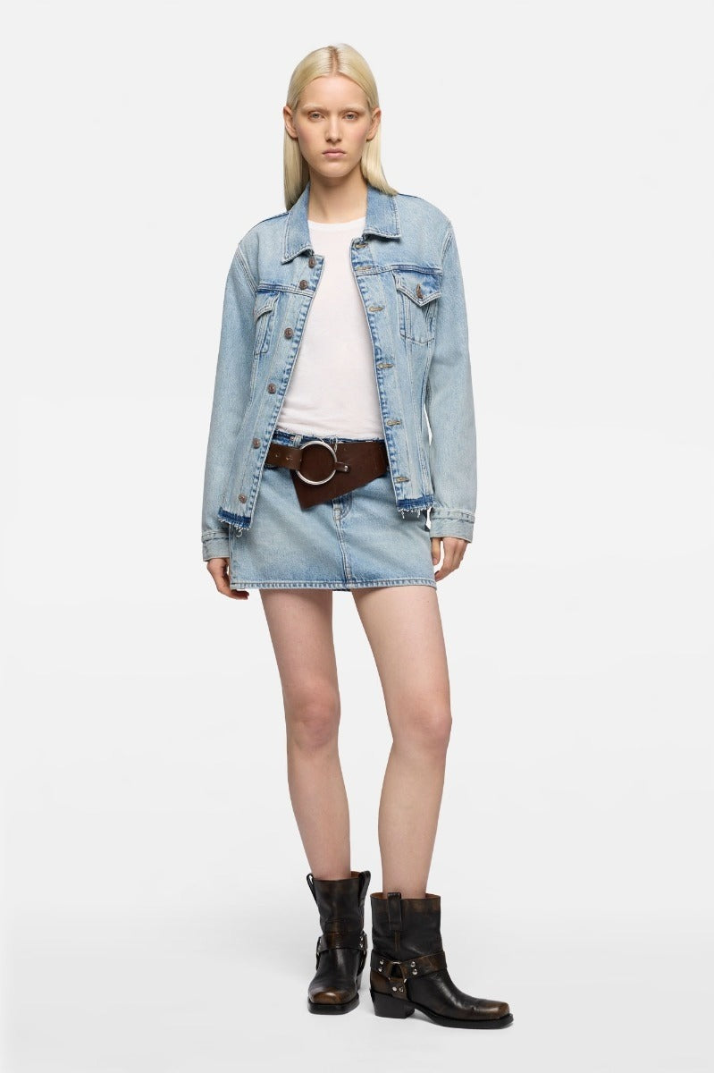 7 FOR ALL MANKIND WOMEN Cherry Mini Denim Skirt Light Wash Blue - MAISONDEFASHION.COM