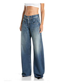 REPLAY Women Low Rise Barrel Leg Jeans Mid Blue