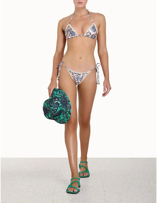 ZIMMERMANN Vitali Crochet Edge Bikini In Cornflower Floral Pink Blue - MAISONDEFASHION.COM