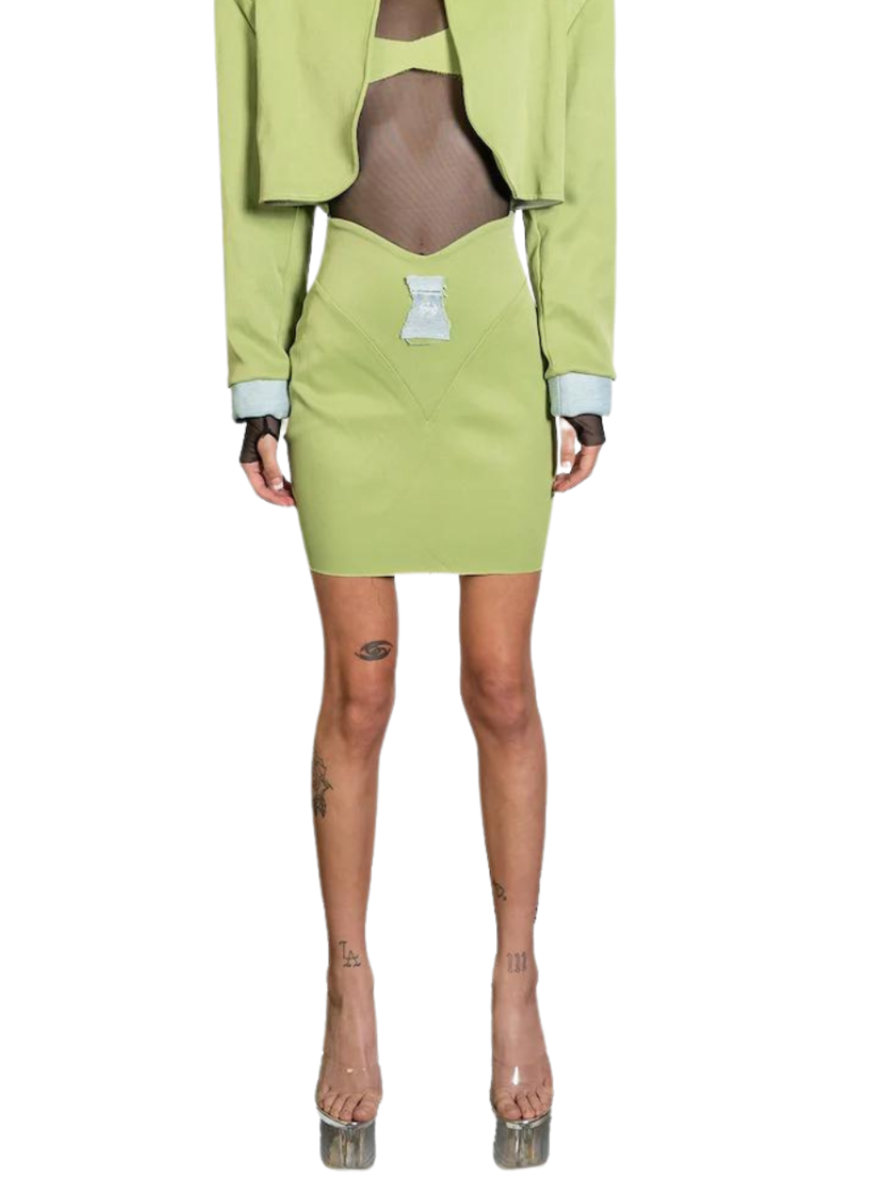 SAMI MIRO VINTAGE Butterfly Mini Skirt Green - MAISONDEFASHION.COM
